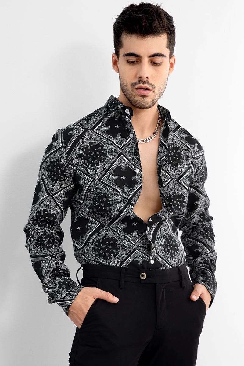 Men's Black Paisley Printed Full Sleeve Shirt
